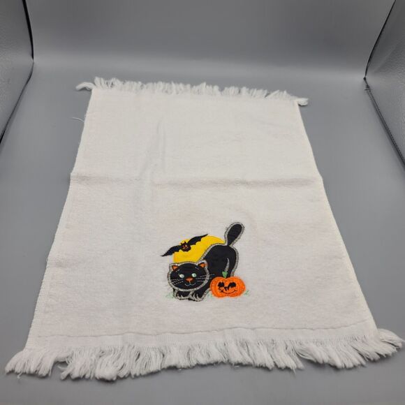 Fall Halloween Kitchen Hand Towel Set of 2 Embroidered Cat Witch - Picture 8 of 9